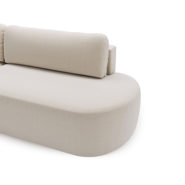 NAROŻNIK ROZKŁADANY Z FUNCKJĄ SPANIA AGAT O W KREMOWEJ TKANINIE - CHARAKTERYSTYCZNE DETALE